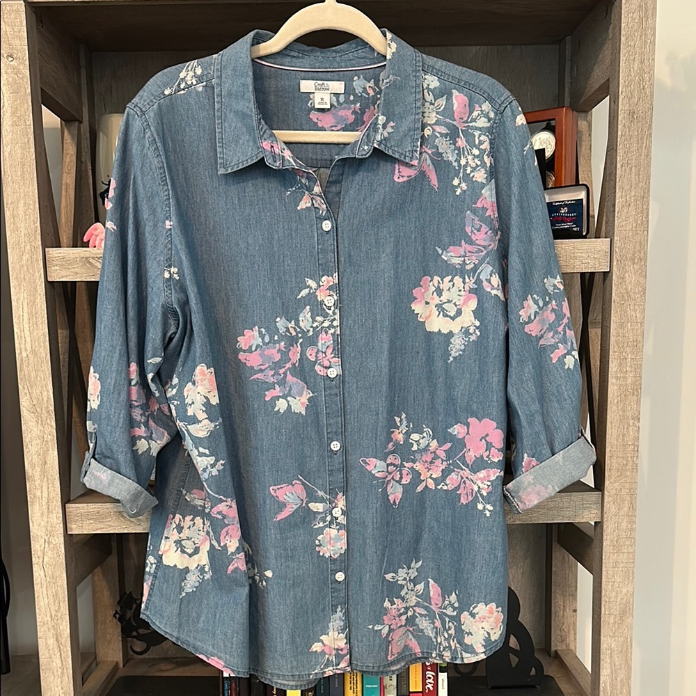 Croft & Barrow Floral Denim Blouse